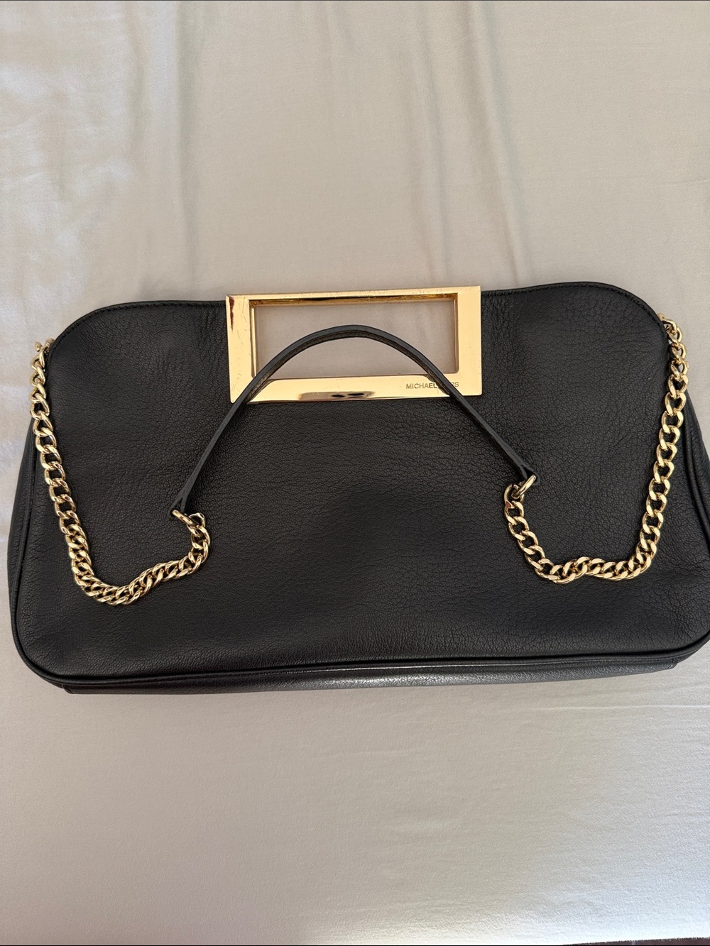 Michael Kors Black Leather Shoulder Bag with Gold Chain and Frame